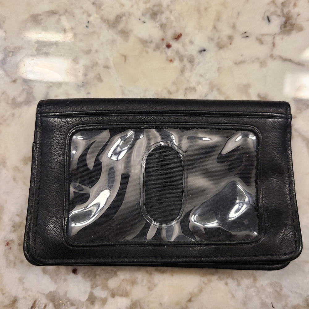 Black Leather Card Holder Wallet with clear outside slot